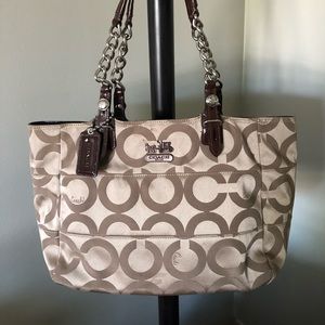 Coach Op Art Tote Beige Canvas
